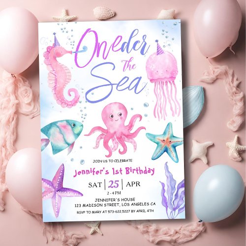 ONEder The Sea 1st Birthday Girl Pink Ocean  Invitation