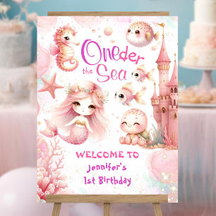ONEder The Sea 1st Birthday Girl Pink Welcome Sign