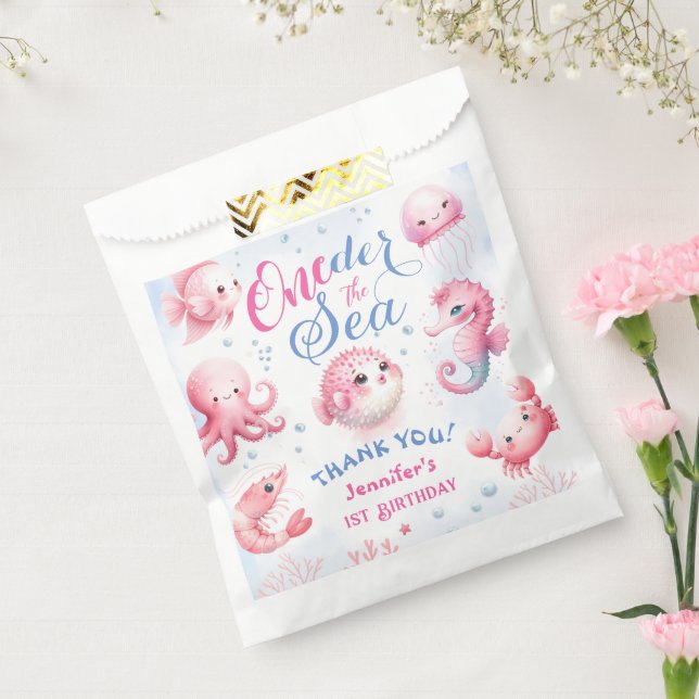 ONEder The Sea 1st Birthday Girls Pink Cute Ocean Favor Bag (Sealed)