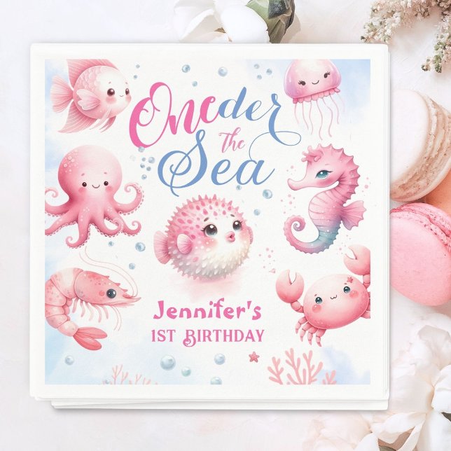 ONEder The Sea 1st Birthday Girls Pink Cute Ocean Napkins (Creator Uploaded)