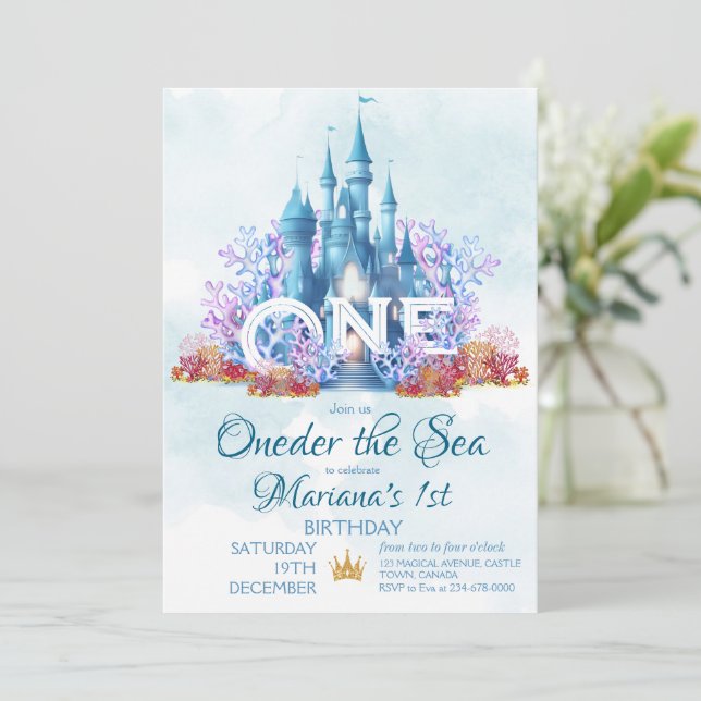 Oneder The Sea 1st Birthday  Invitation (Standing Front)