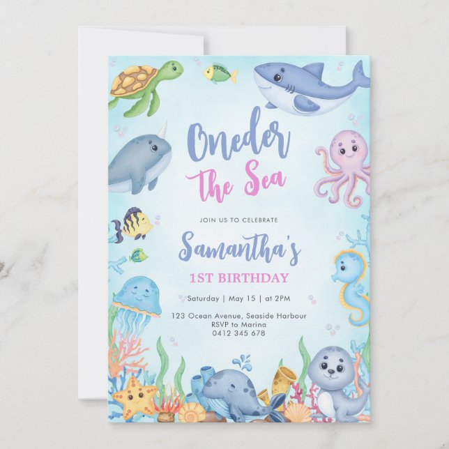 Oneder The Sea 1st Birthday Invitation (Front)