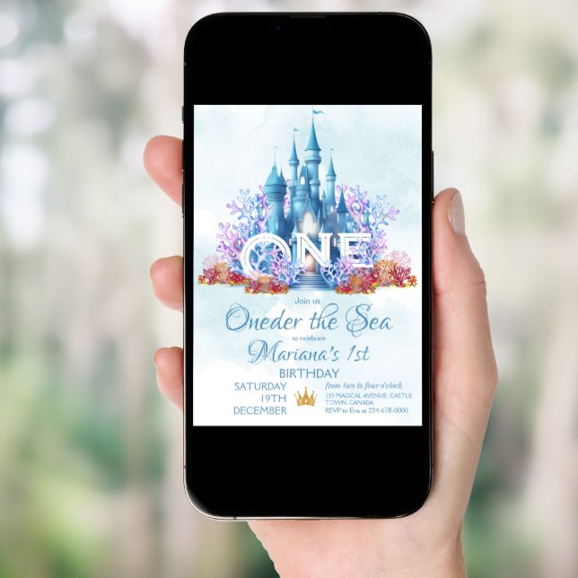 Oneder The Sea 1st Birthday Mermaid Invitation (Front Digital)