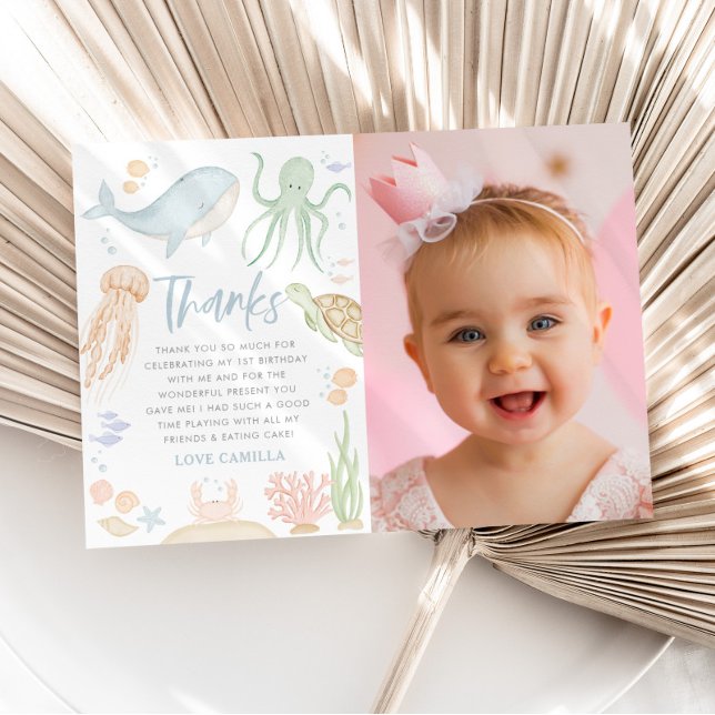 Oneder The Sea 1st Birthday Ocean Thank You Card (Creator Uploaded)