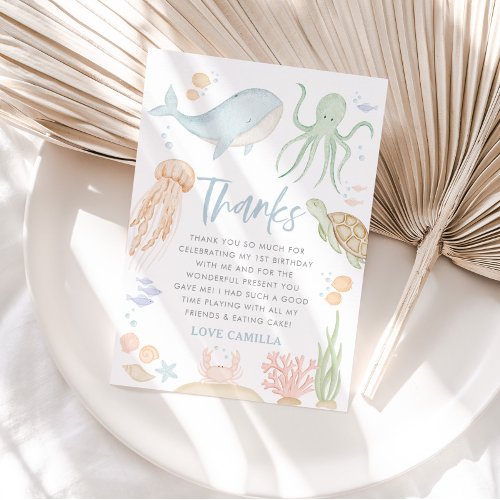 Oneder The Sea 1st Birthday Ocean Thank You Card