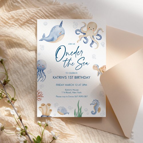ONEder The Sea 1st Birthday Party Invitation