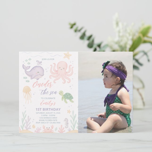 Oneder the Sea 1st Birthday Photo Invitation (Standing Front)