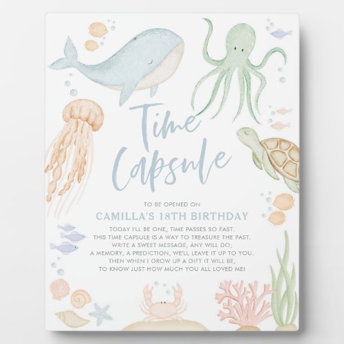 Oneder The Sea 1st Birthday Time Poster with Easel Plaque