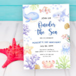 Oneder The Sea 1st Birthday Under The Sea Invitation<br><div class="desc">UNDER THE SEA. Oneder The Sea - A cute underwater ocean animal themed 1st Birthday invitation with watercolor sea animals - whale,  jellyfish,  clownfish,  starfish,  crab,  shark and corals. Water bubbles and shells.</div>