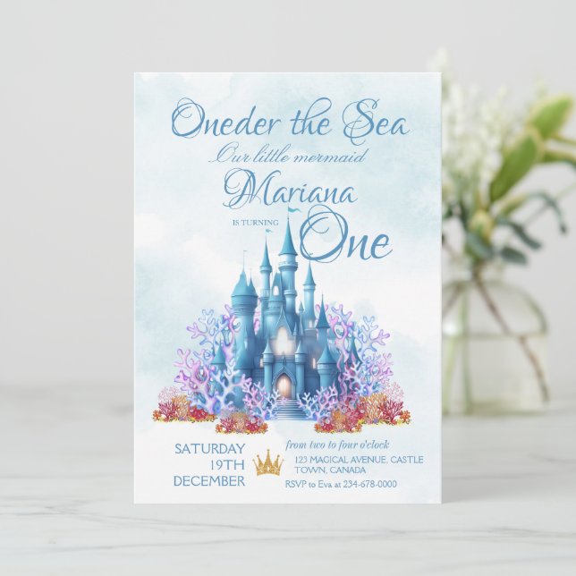 Oneder The Sea 1st Birthday Under the Sea Invitation (Standing Front)