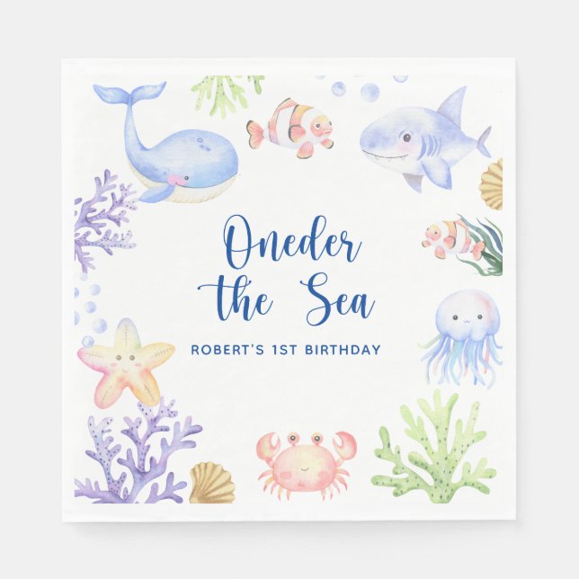 Oneder The Sea 1st Birthday Under The Sea Napkins (Front)