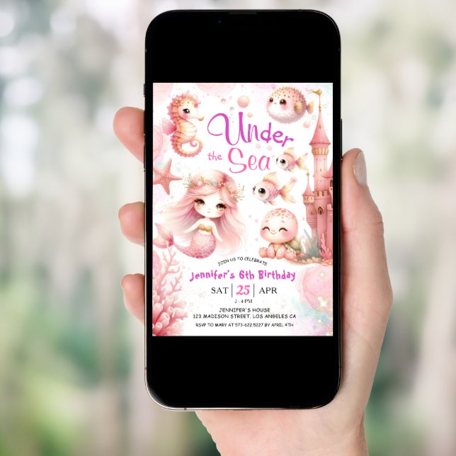 ONEder The Sea! 6th Birthday Girl Pink Cute Ocean Invitation (Front Digital)