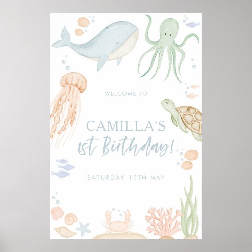 Oneder The Sea Baby Shower 24x36 Welcome Sign