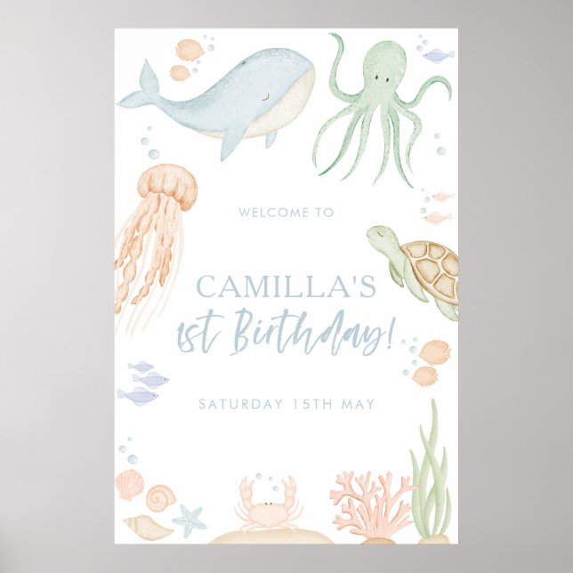 Oneder The Sea Baby Shower 24x36" Welcome Sign (Front)