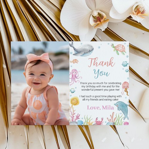 Oneder The Sea Birthday Photo Thank You Card