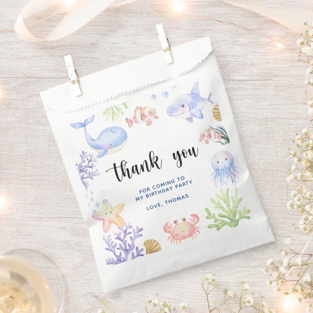 Oneder The Sea Birthday Under The Sea Thank you Favor Bag (Clipped)