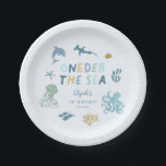 ONEder The Sea Blue Birthday Party Paper Plates<br><div class="desc">Cute under the sea theme boy's first birthday party plate featuring illustration of blue sea creatures.</div>