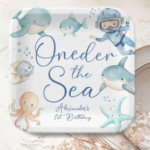 ONEder The Sea Boy 1st Birthday Blue Ocean Cute  Paper Plates