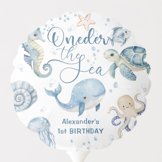 ONEder The Sea Boy 1st Birthday Cute Blue Ocean Balloon (Back)