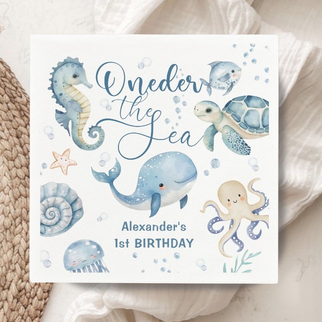 ONEder The Sea Boy 1st Birthday Cute Blue Ocean Napkins (Creator Uploaded)