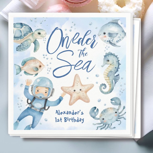 ONEder The Sea | Boy 1st birthday Cute Ocean  Napkins (Creator Uploaded)