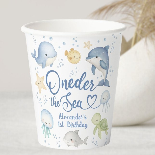 ONEder The Sea Boy 1st birthday Cute Ocean Paper Cups (Creator Uploaded)