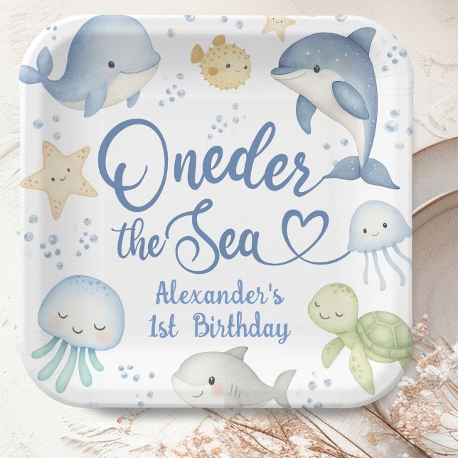 ONEder The Sea Boy 1st Birthday Cute Ocean Paper Plates (Creator Uploaded)