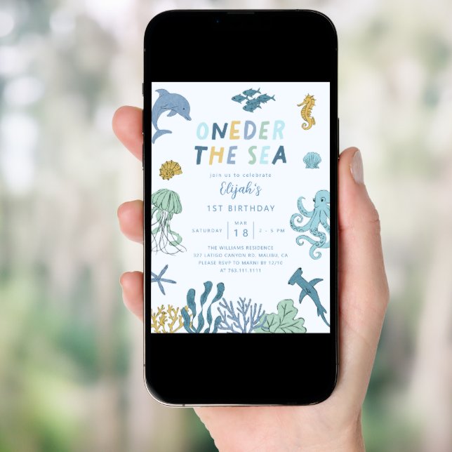 ONEder The Sea Boy 1st Birthday Party  Invitation (Front Digital)