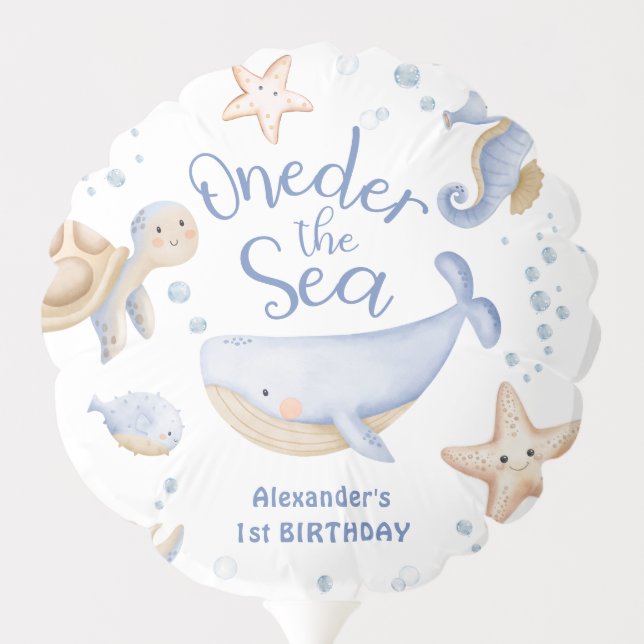 ONEder The Sea! Boy Cute Ocean 1st Birthday Balloon (Back)
