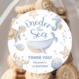 ONEder The Sea! Boy Cute Ocean 1st Birthday Classic Round Sticker