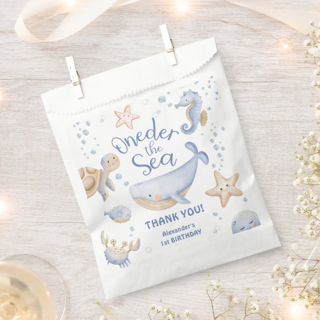 ONEder The Sea! Boy Cute Ocean 1st Birthday Favor Bag (Clipped)