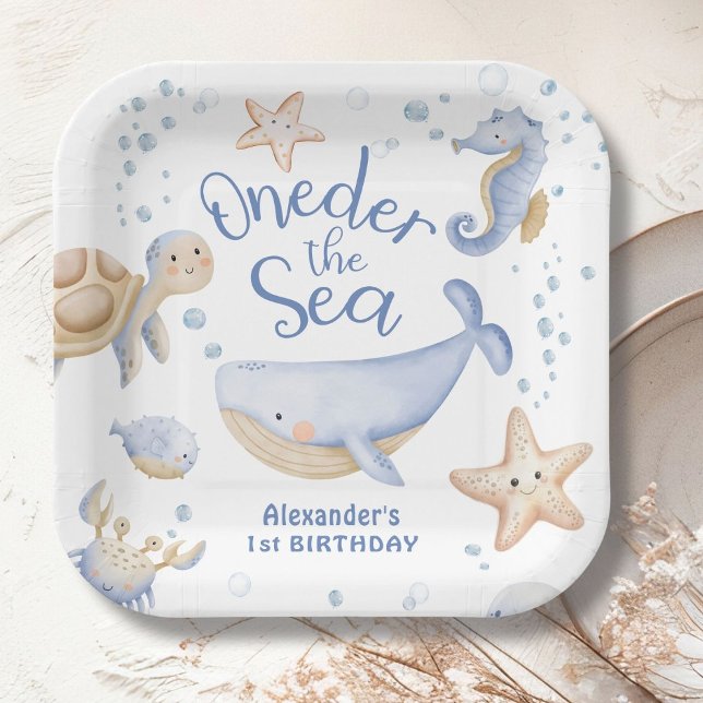 ONEder The Sea! Boy Cute Ocean 1st Birthday Paper Plates (Creator Uploaded)
