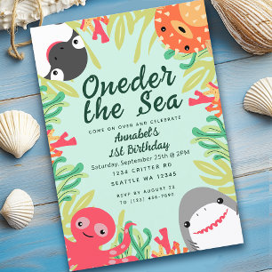 Oneder the Sea Cute Animals Kids 1st Birthday Invitation