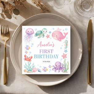 Oneder the Sea Cute Ocean Animals Birthday Napkins