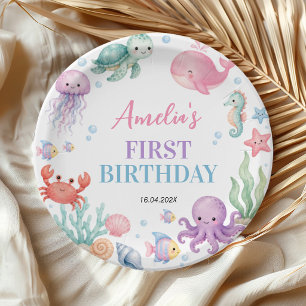 Oneder The Sea Cute Ocean Animals Birthday Paper Plates