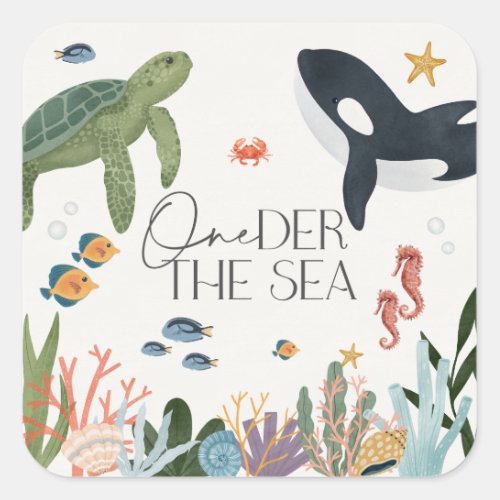 Oneder The Sea First Birthday Envelope Favor Square Sticker