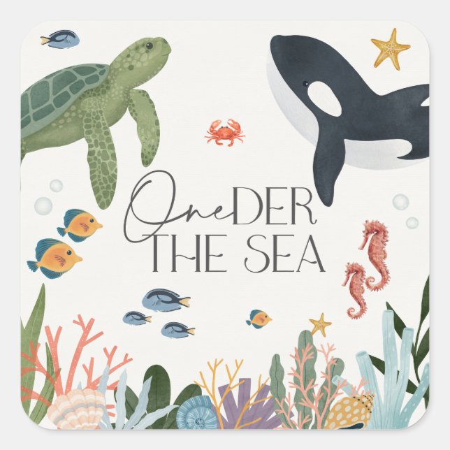 Oneder The Sea First Birthday Envelope Favor Square Sticker (Front)