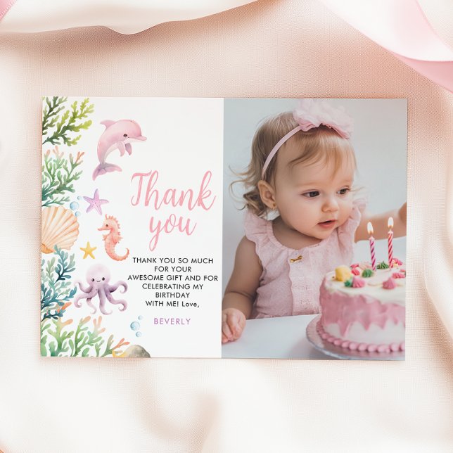 Oneder the Sea First Birthday Flat Thank You Card (Creator Uploaded)