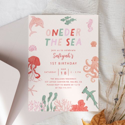 Oneder The Sea Girl 1st Birthday Party  Invitation