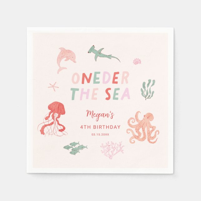 ONEder The Sea Girl Birthday Party Napkins (Front)