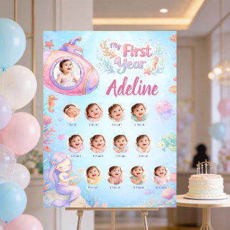 ONEder the Sea Girl First Year Milestone 12 Photo  Foam Board