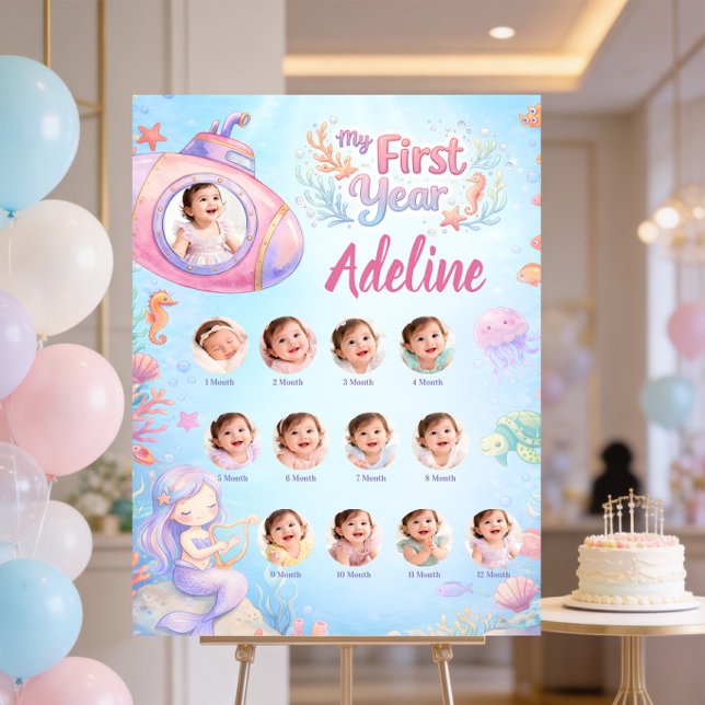 ONEder the Sea Girl First Year Milestone 12 Photo  Foam Board (Creator Uploaded)