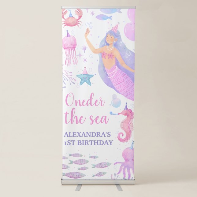 Oneder the Sea Girl Name First Birthday Mermaid  Retractable Banner (Front)
