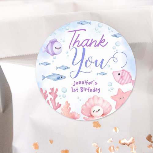 ONEder The Sea Girls 1st birthday Cute Ocean  Classic Round Sticker