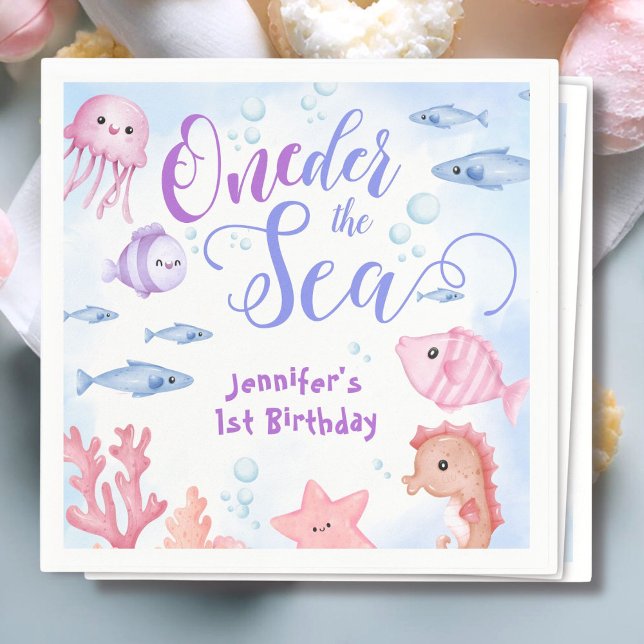 ONEder The Sea Girls 1st birthday Cute Ocean  Napkins (Creator Uploaded)