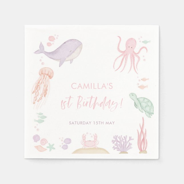 Oneder The Sea Girls 1st Birthday Napkins (Front)