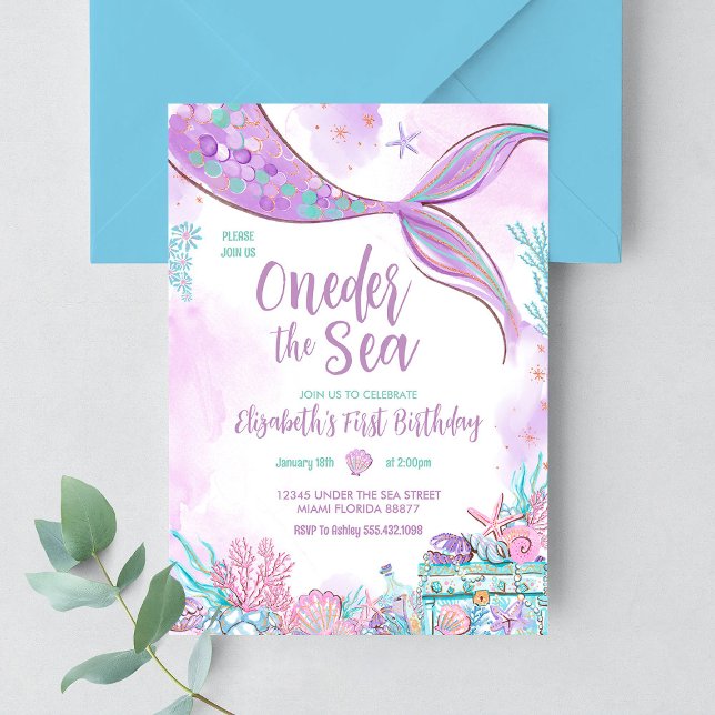 Oneder the Sea Little Mermaid First 1st Birthday Invitation (Creator Uploaded)