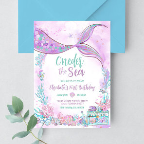 Oneder the Sea Little Mermaid First 1st Birthday Invitation