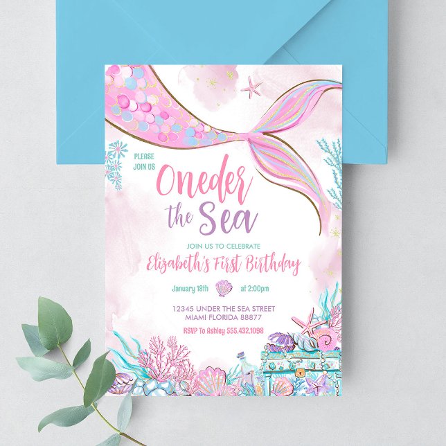 Oneder the Sea Little Mermaid First 1st Birthday Invitation (Creator Uploaded)