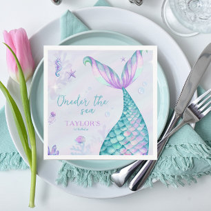 Oneder the Sea Mermaid 1st birthday girl Napkins